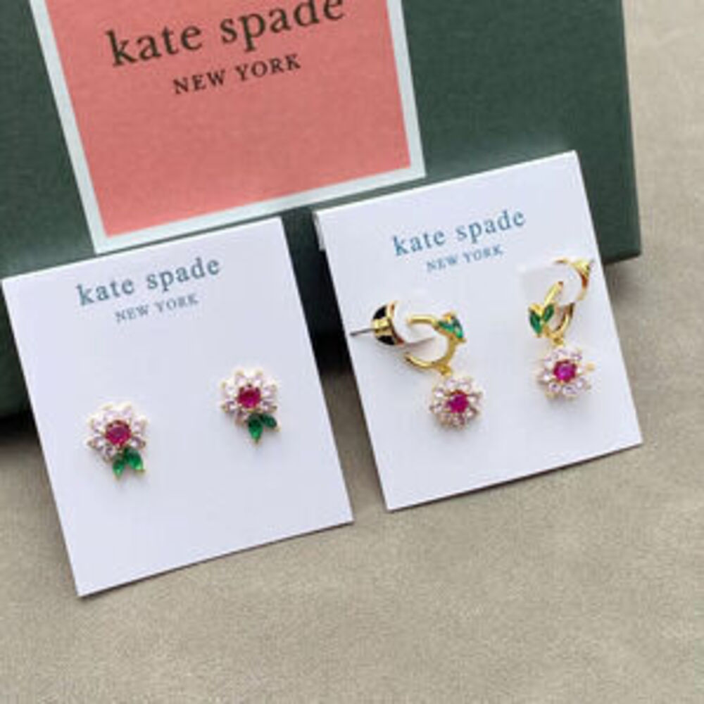 kate spade Romantic Floral Colorful Zircon Stud Earrings Silver Needle